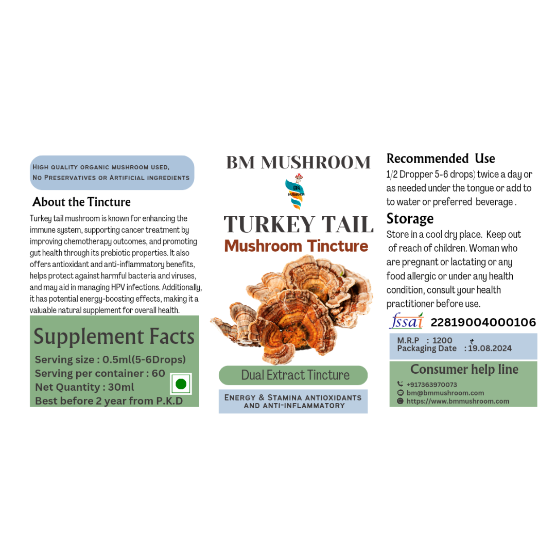 Turkey Tail Mushroom Extract Tincture 30ml (60 Servings) - Trametes versicolor